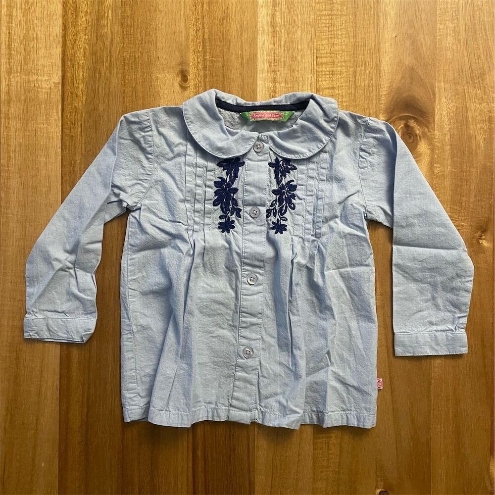 Sophie and Sam Girls Blue Floral Embroidered Blouse Size 24 Months